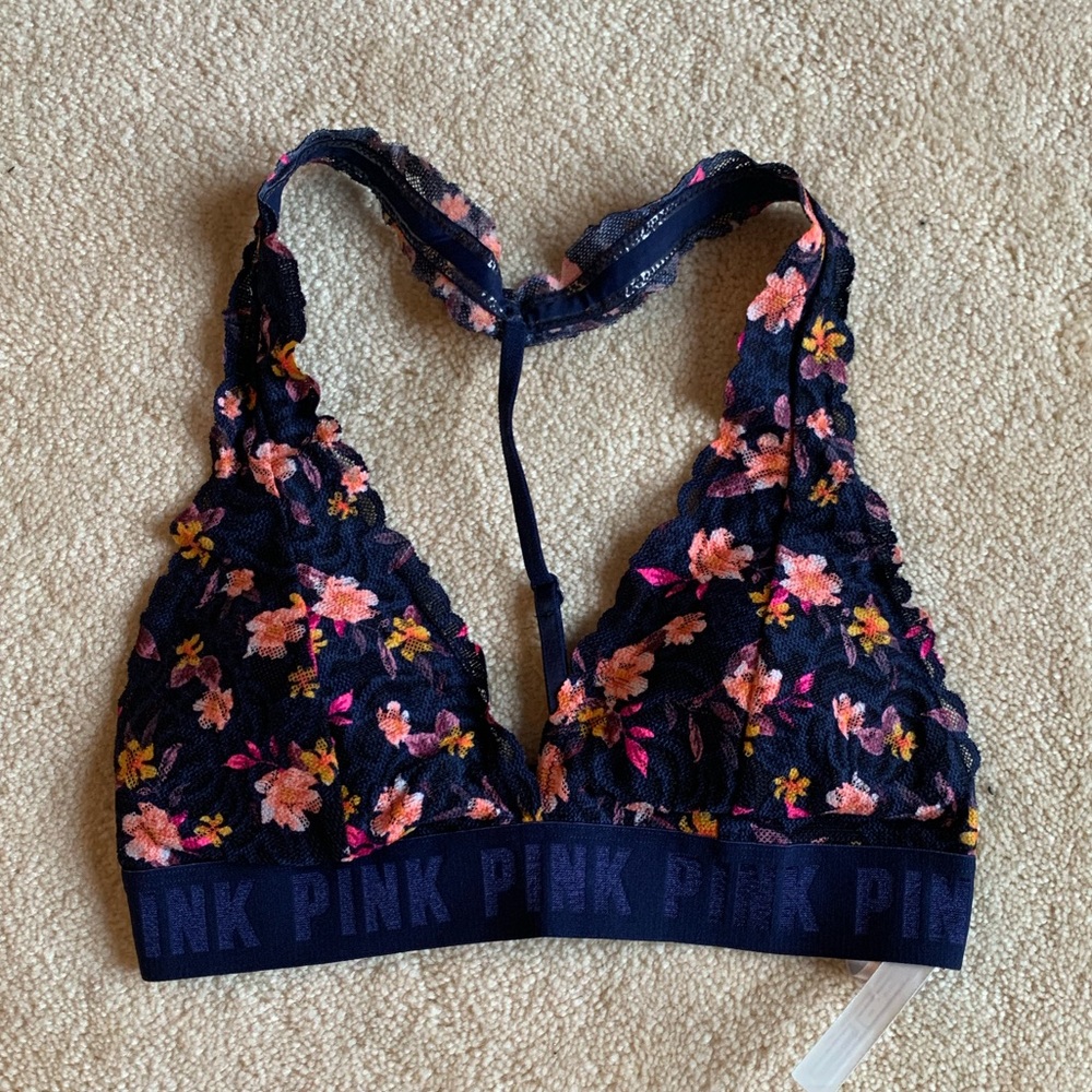 PINK Floral Design Lace Halter Bralette